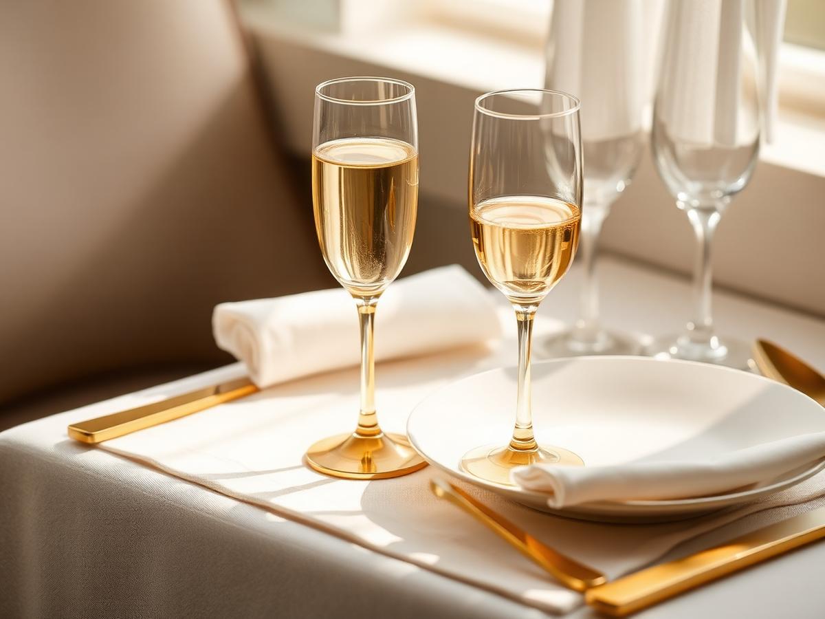 Gold place setting detail on ivory linen